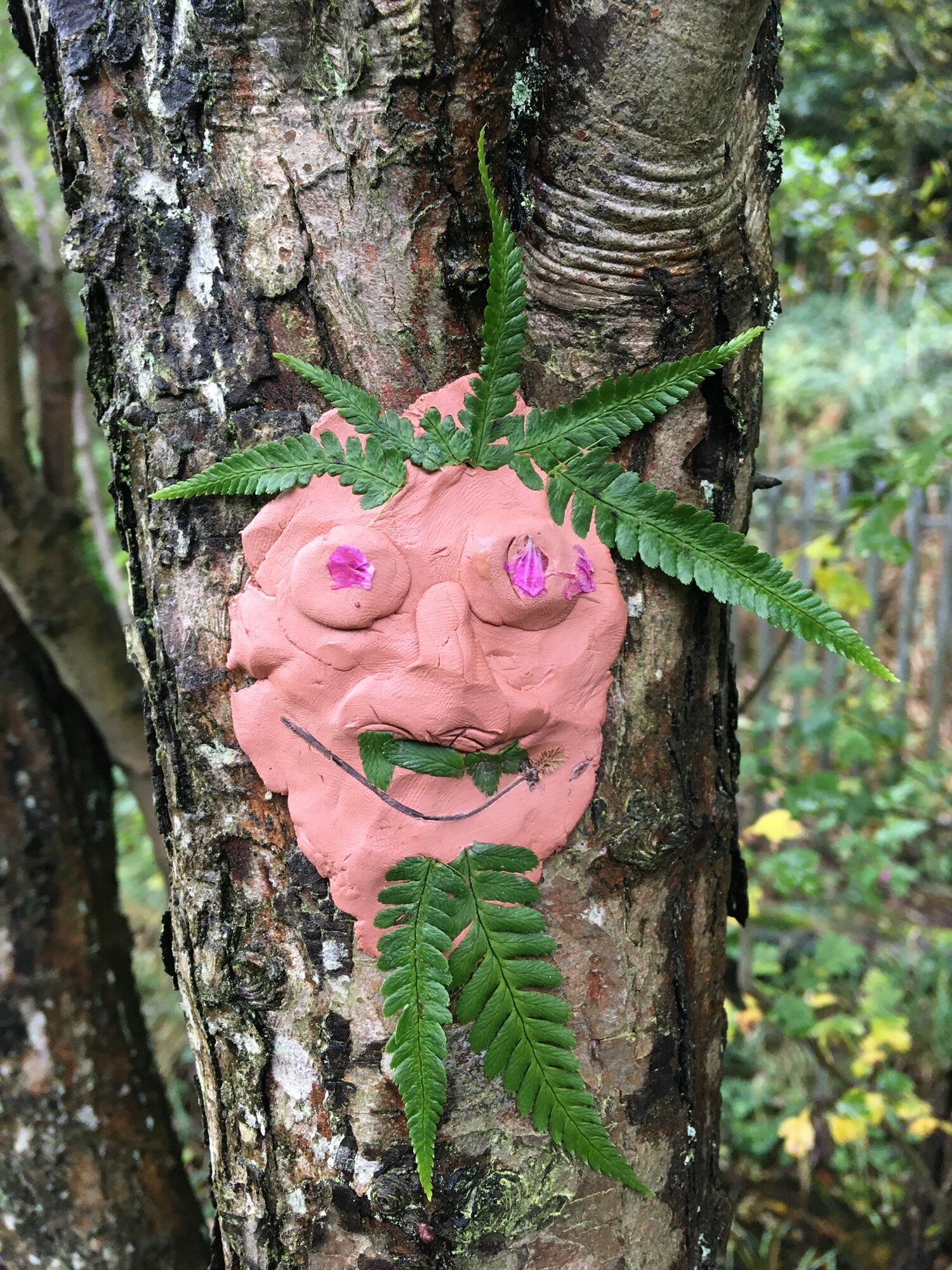 Face craft on a tree in the forest