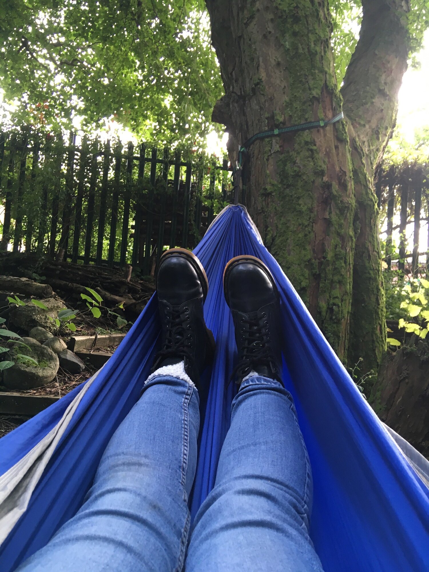 Relaxing in a hammock in the forest